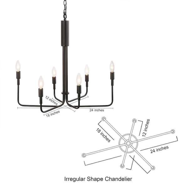 Asymmetric Modern 6-Light Black Rustic Transitional Candlestick Kitchen Island Chandelier