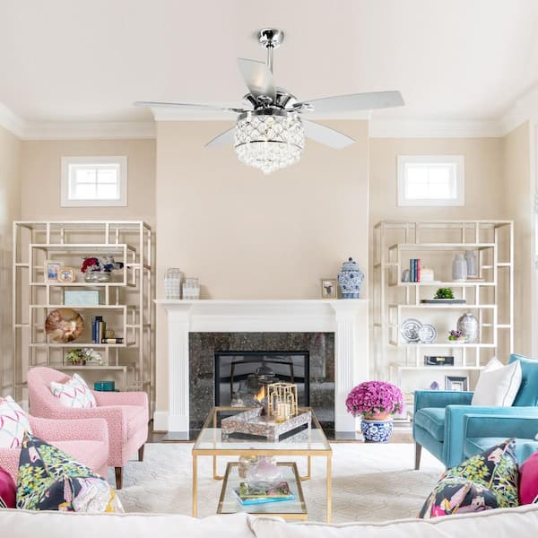 Amold 52 in. Indoor Downrod Mount Crystal Chrome Ceiling Fan with Light Kit and Remote Control