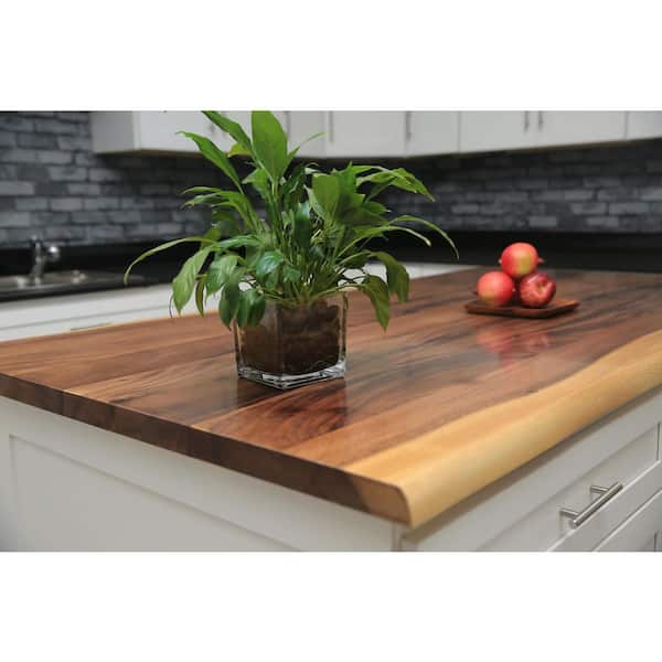 4 ft. L x 25 in. D Finished Saman Solid Wood Butcher Block Countertop With Live Edge