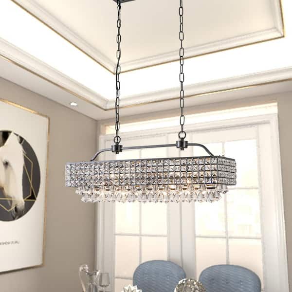 5-Light Kitchen Island Rectangle Chandelier with Crystal Accents