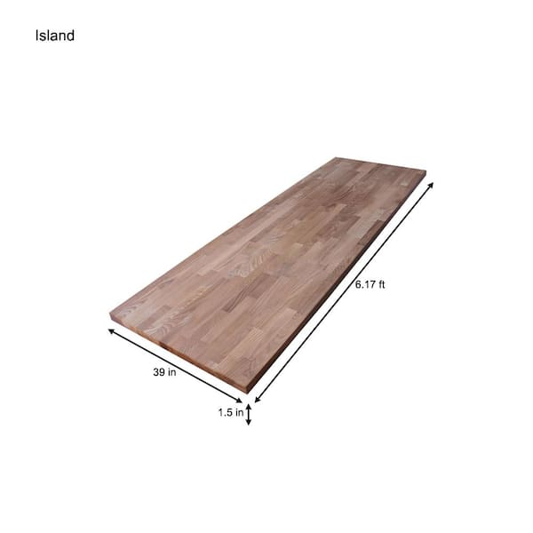 6 ft. L x 39 in. D Unfinished Thermally Treated Ash Solid Wood Butcher Block Island Countertop With Eased Edge