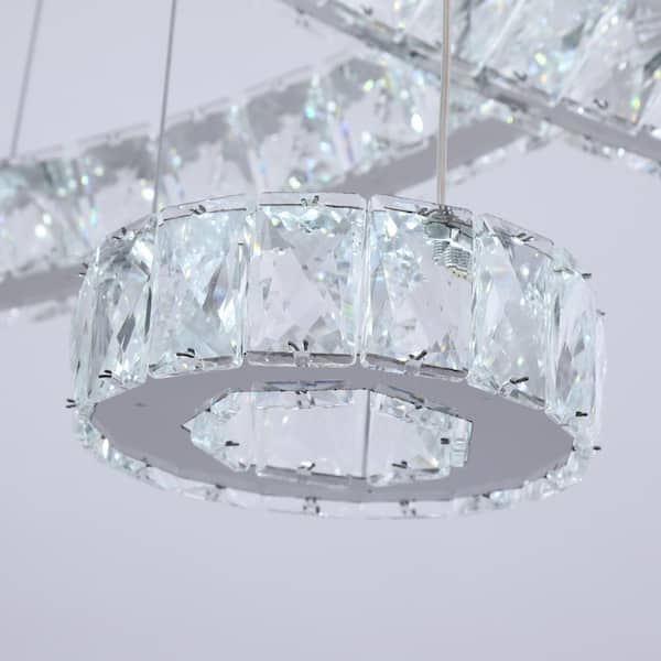 Jefferson 3 - Light Clear/Chrome Unique Geometric Integrated LED Chandelier with Crystal Accents