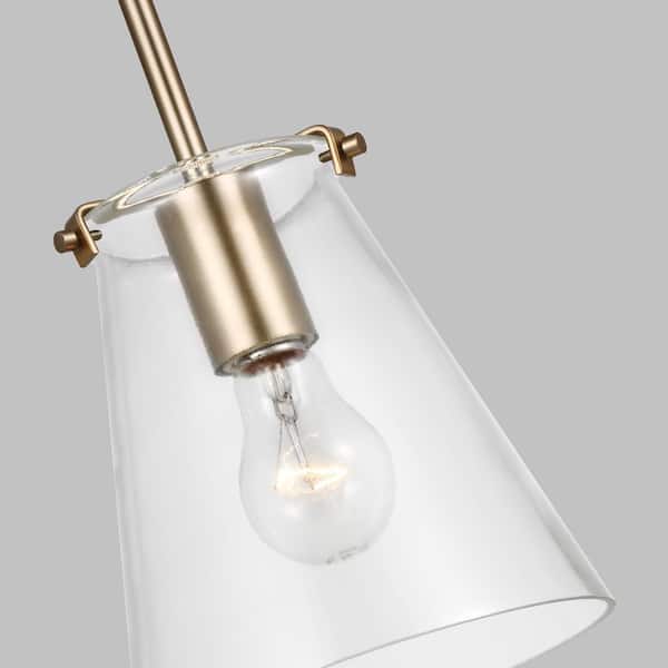 Blaine 1-Light Satin Brass Hanging Pendant with Clear Glass Shade