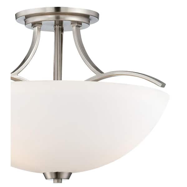 Overland Park 16.5 in. 3-Light Brushed Nickel Semi-Flush Mount Light