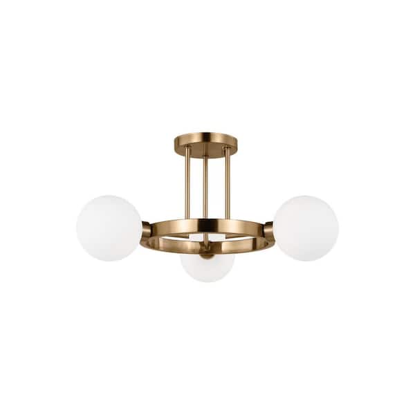 Clybourn 21 in. 3-Light Satin Brass Semi-Flush Mount