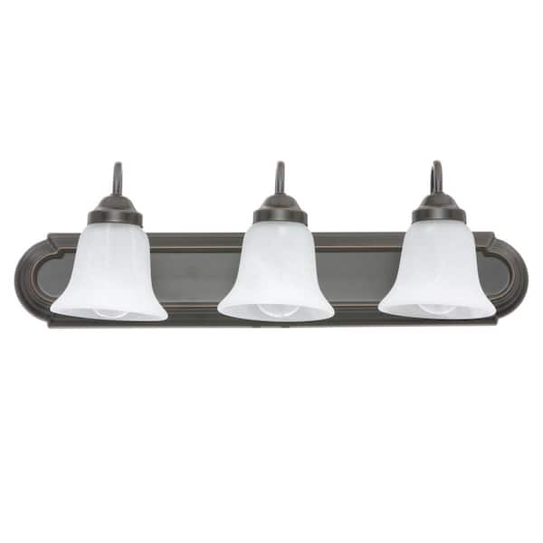 Solvang 24 in. 3-Light Antique Bronze Traditional Bathroom Vanity Light with Alabaster Glass