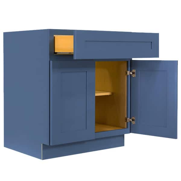 Lancaster Blue Plywood Shaker Stock Assembled Base Kitchen Cabinet 24 in. W x 34.5 in. D H x 24 in. D