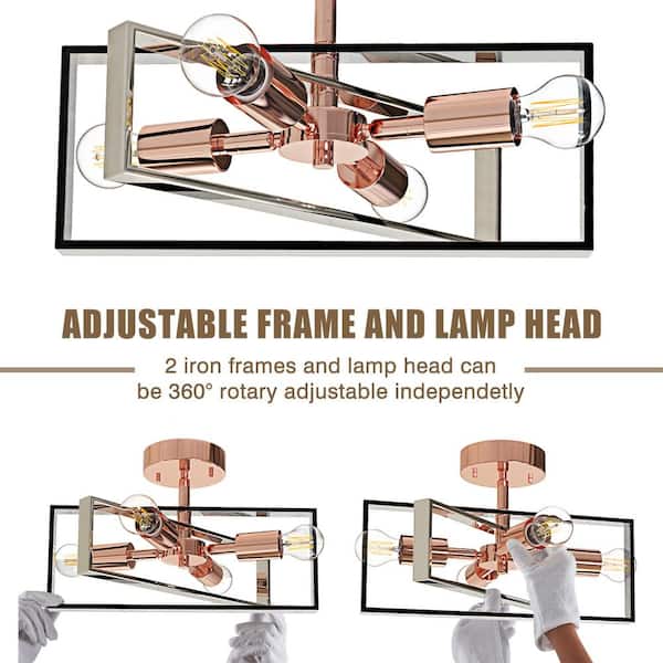 15 in. 4-Light Rose Gold Modern Semi Flush Mount