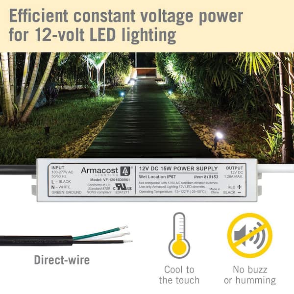 15-Watt Standard Wet Location LED Driver Power Supply 12-Volt DC Power Cord