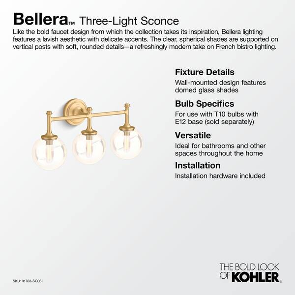 Bellera 3-Light Brushed Moderne Brass Wall Sconce