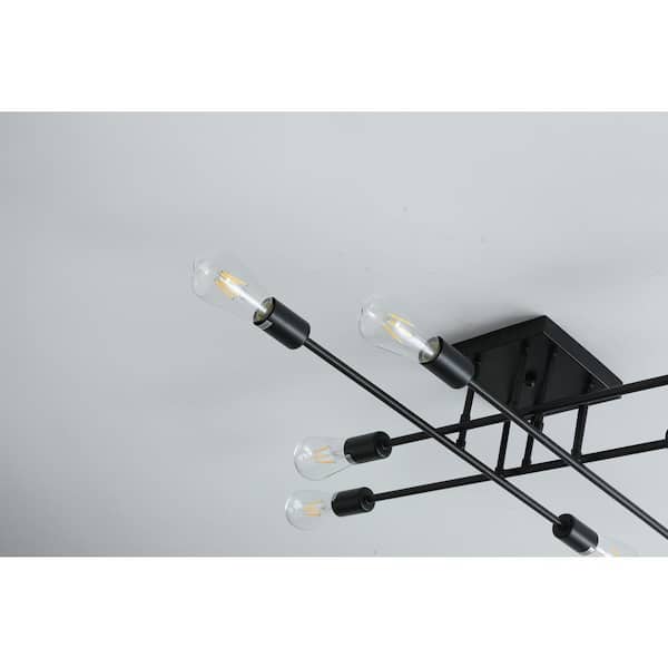 27.1in. 8-Light Black Sputnik Modern Linear Semi-Flush Mount