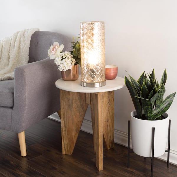 16 in. Silver Glass Uplight Lamp with Embossed Trellis Pattern Shade