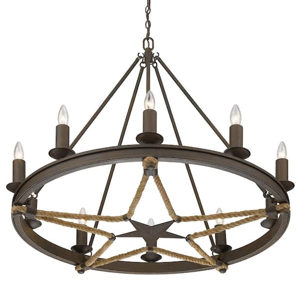 Stokes 10-Light Dark Rust Wagon Wheel Chandelier