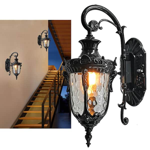 1-Light Black Retro Outdoor/Indoor Waterproof Lantern Wall Sconce with Glass Shade for Park Garden