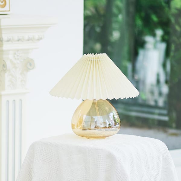 11 in. Gold Retro Table Lamp with Pleated Empire Lamp Shade
