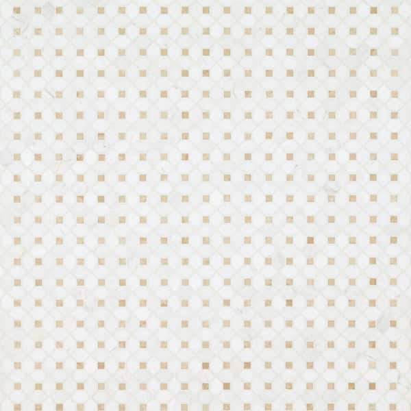 Bianco Dolomite Crema Dotty 12.4 in. x 12.4 in. x 10 mm Polished Marble Mosaic Tile (10.7 sq. ft. / case)