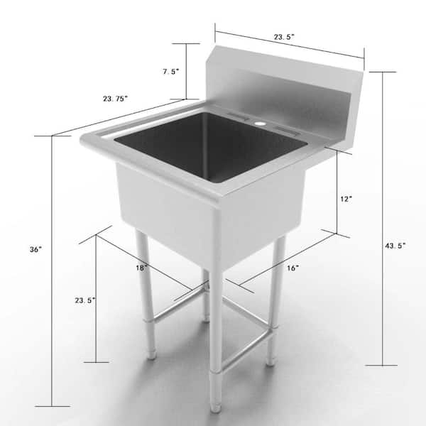 All-in-One 24 in. Stainless Steel Wall Mount Commercial Utility Kitchen Sink with Faucet