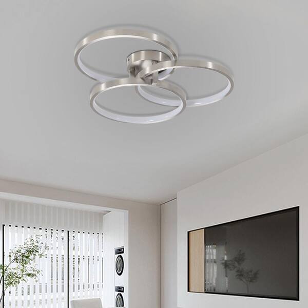 19.7 in. 1-Light Brushed Nickel Integrated LED Semi-Flush Mount Ceiling Lighting