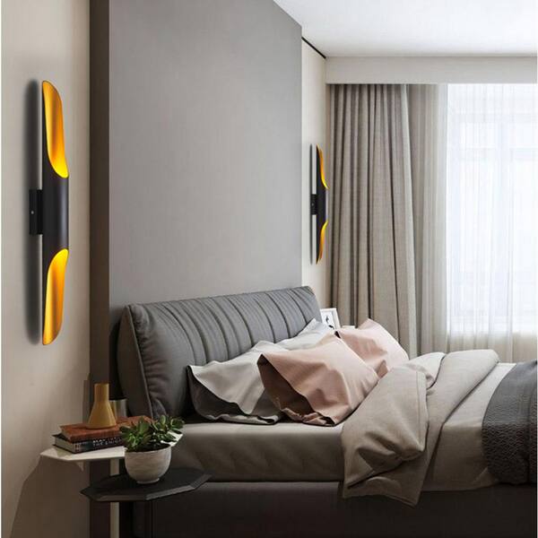 2-Lights Matte Black and Gold Die-casting Aluminum Wall Sconce Vanity light