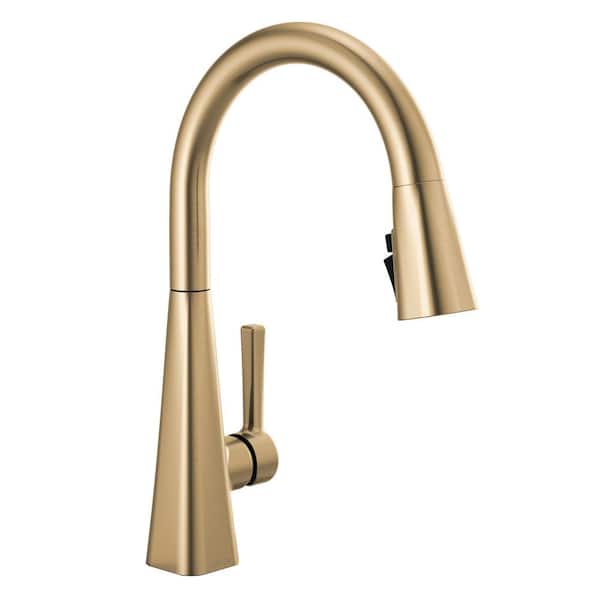 Lenta Single-Handle Pull-Down Sprayer Kitchen Faucet with ShieldSpray Technology in Champagne Bronze