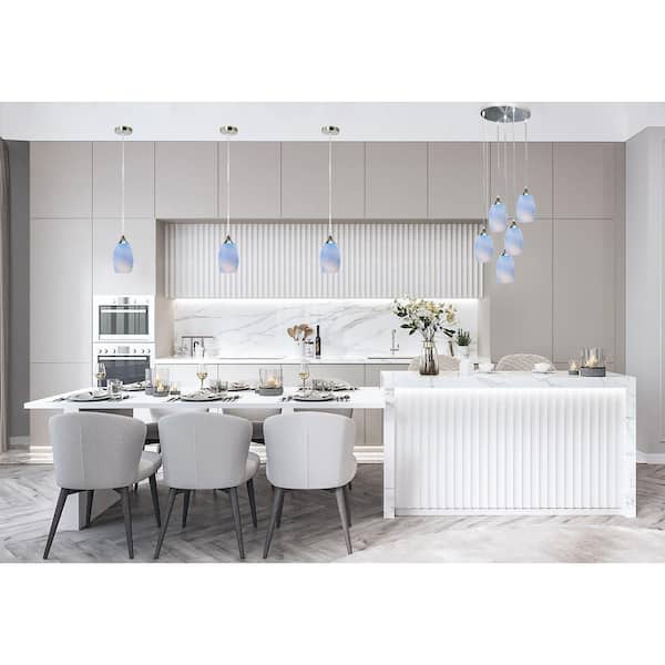 1-Light Oval Nickel Hand Blown Blue Glass Shade Pendant (Pack of 3)