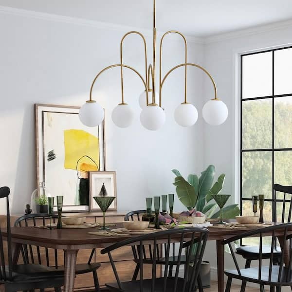 6-Light Golden Modern Empire Chandelier Candle Pendant Light Fixture With Glass Shade