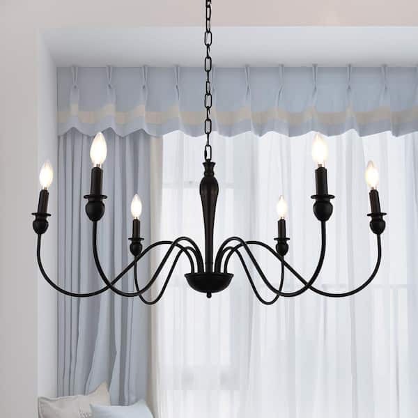 6-Light Black Farmhouse Chandelier Rustic Industrial Kitchen Island Hanging Pendant Light for Dining Room Bedroom Foyer