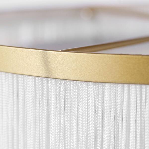 12 in. 1-Light Matte Gold Semi-Flush Mount Ceiling Light with White Fabric Fringe Shade