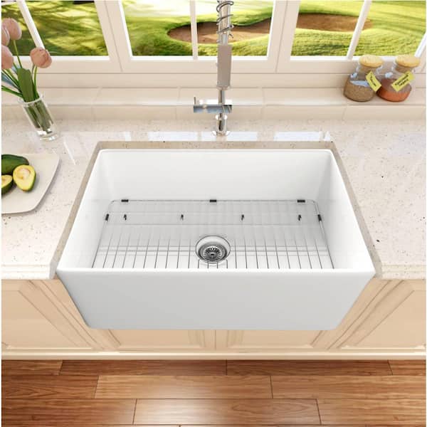 Classico White Fireclay 36 in. Single Bowl Farmhouse Apron Front Kitchen Sink with Bottom Grid and Strainer