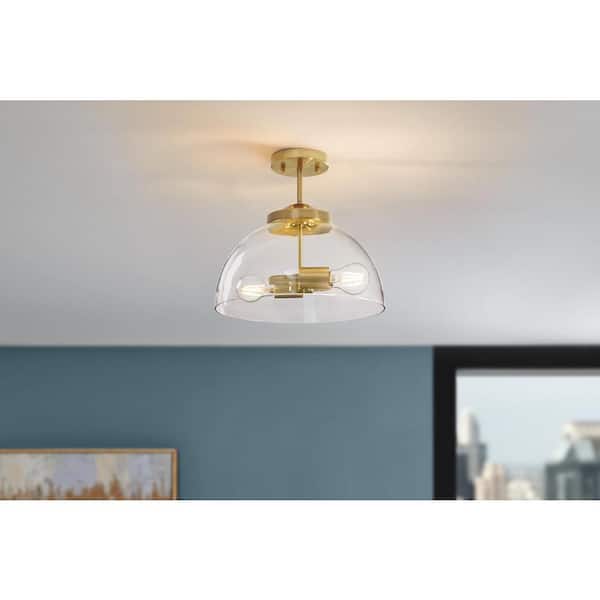 Lowry 14 in. 2-Light Brushed Gold Semi-Flush Mount