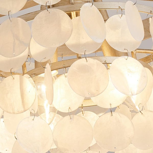 14.5 in. 2-Light Bohemia Antique Nickel Semi-Flush Mount Ceiling Light Fixture with Tiered Shells and No Bulb Included