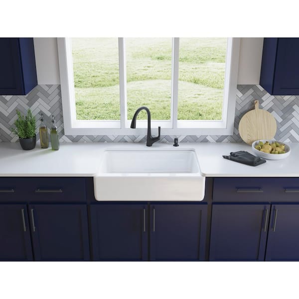 Elmbrook Cast Iron 33 in. Single Bowl Farmhouse Apron Front Kitchen Sink in White