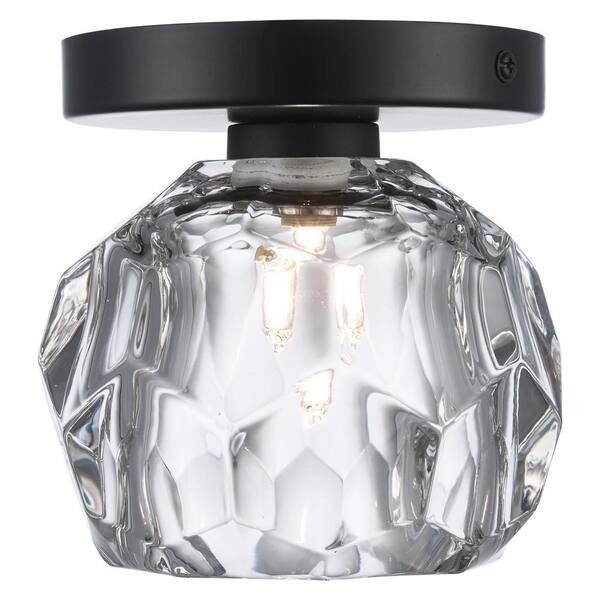 Sequoia 5 in. 1-Light Black Modern Semi Flush Mount Ceiling Light Fixture with Clear Glass Shade