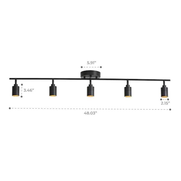 7-Watt 5-Bulb 2450 Lumens Black LED Track Lighting Kit with Fixed Rail Ceiling Light with Rotating Heads, 3000K