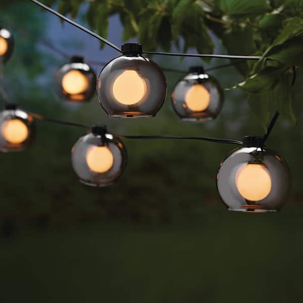 8-Light 10 ft. Black Indoor/Outdoor Plug-In String Light with Smoky Glass Shades and Incandescent Bulbs