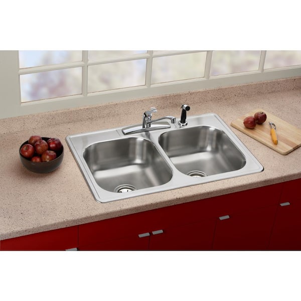33 in. Drop in Double Bowl 22 Gauge Stainless Steel Kitchen Sink with 4-Holes