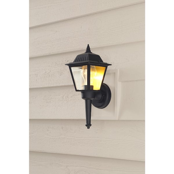 13.5 in. 1-Light Black Outdoor Wall Light Fixture with Clear Glass
