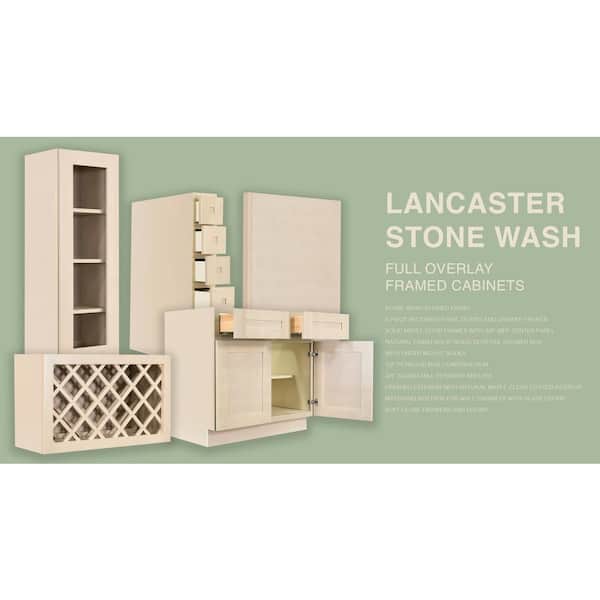 Lancaster Stone Wash Plywood Shaker Stock Assembled Base Microwave Kitchen Cabinet 30 in. W x 34.5 in. H x 24 in. D