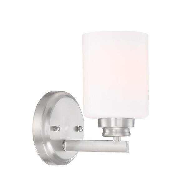 Bolden 5 in. 1-Light Brushed Polished Nickel Finish Wall Sconce with Frost White Glass