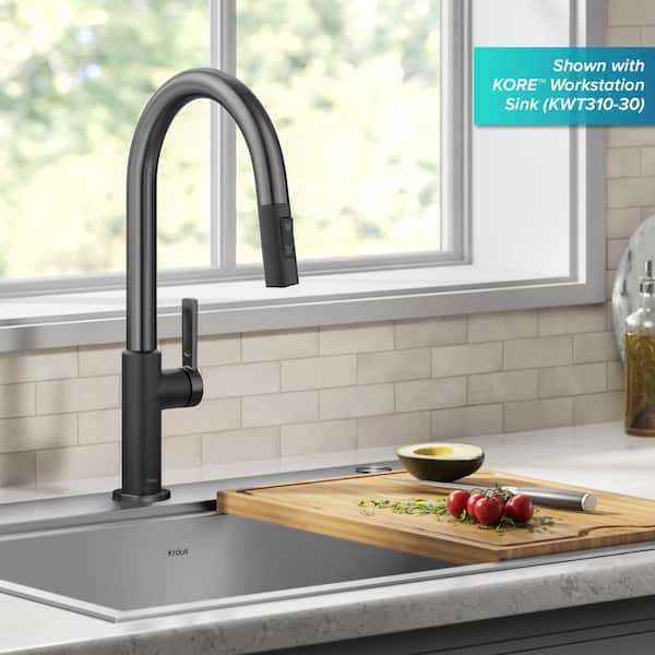Oletto Single Handle Pull-Down Kitchen Faucet in Matte Black/Spot Free Black Stainless Steel