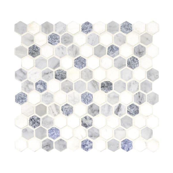 Azula Hexagon 12 in. x 12 in. x 10mm Polished Marble Mesh-Mounted Mosaic Tile (9.6 sq. ft. / Case)