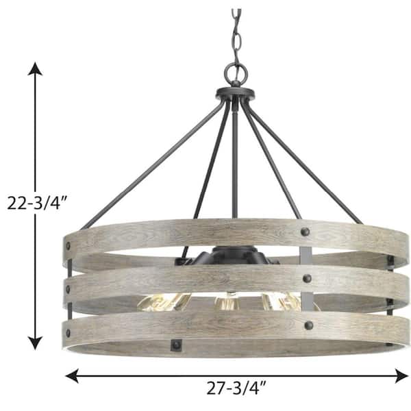 Gulliver 27-3/4 in. 5-Light Galvanized Drum Pendant with Weathered White Wood Accents