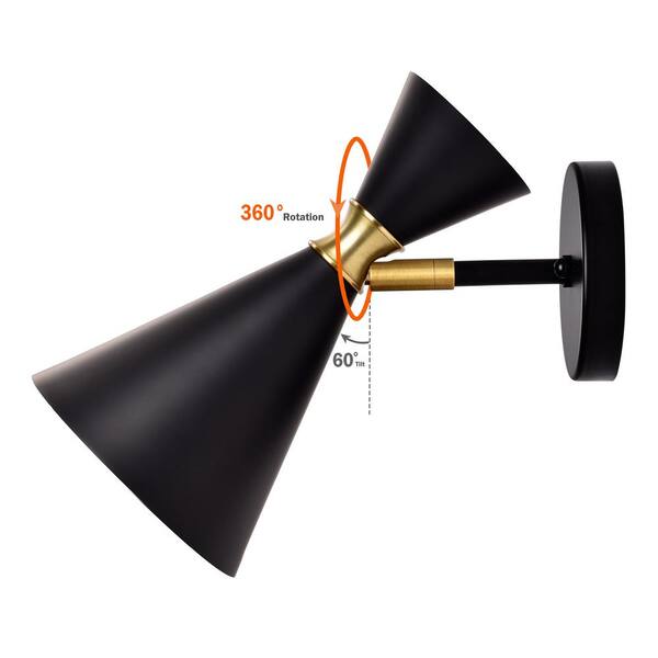 1-Light Black Wall Sconce with Brass Accents