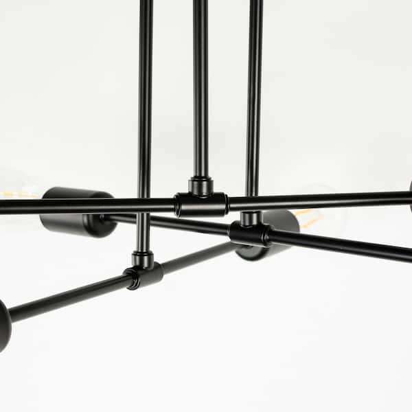 6-Light Black Sputnik Modern Linear Semi Flush Mount