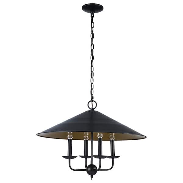 4-Light Black and Gold Chandelier Light Fixture with Metal Shade