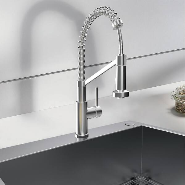AIO Tight Radius Drop-In/Undermount 18G Stainless Steel 33 in. 50/50 Double Bowl Kitchen Sink with Spring Neck Faucet