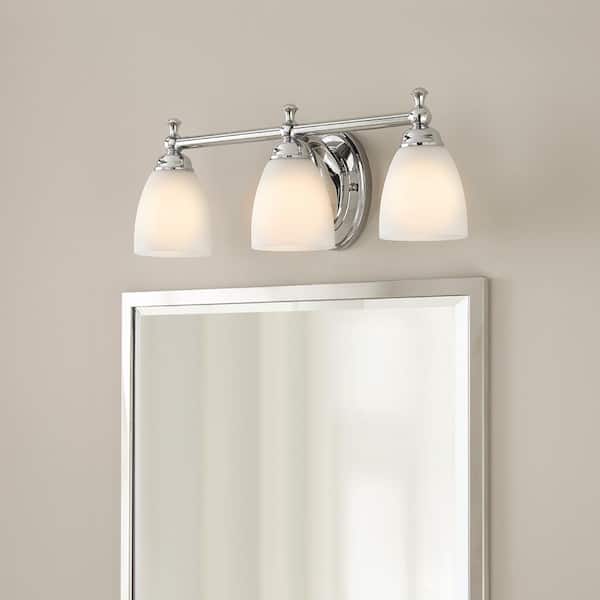 Solomone 22 in. 3-Light Polished Chrome Bathroom Vanity Light Fixture with Opal Glass Shades