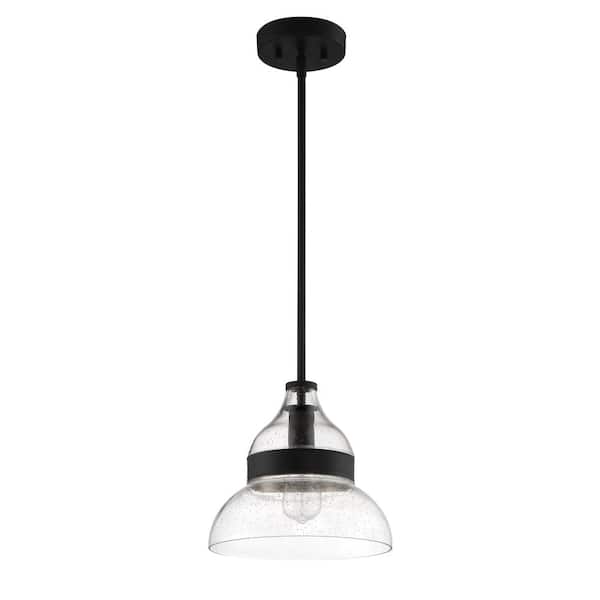 Pendant 100-Watt 1-Light Flat Black Finish Dining/Kitchen Island Mini Pendant with Seeded Glass, No Bulbs Included