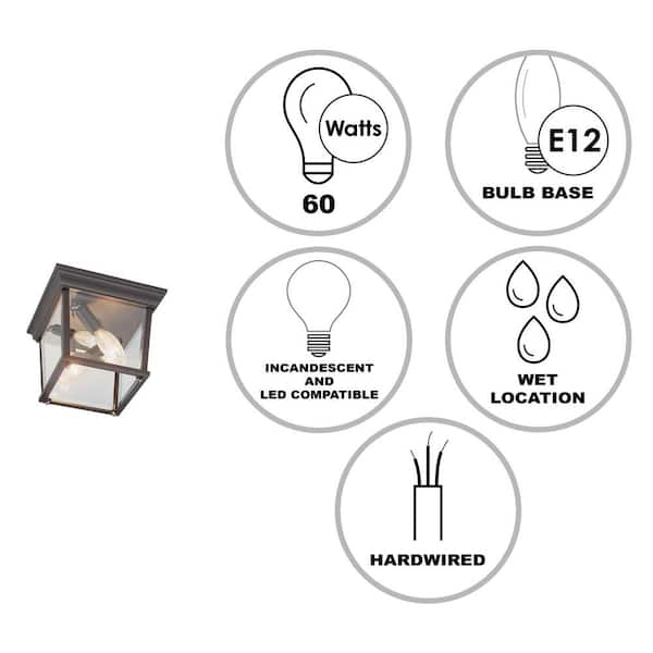 Ansel 10 in. 3-Light Rust Outdoor Flush Mount Ceiling Light Fixture with Clear Glass