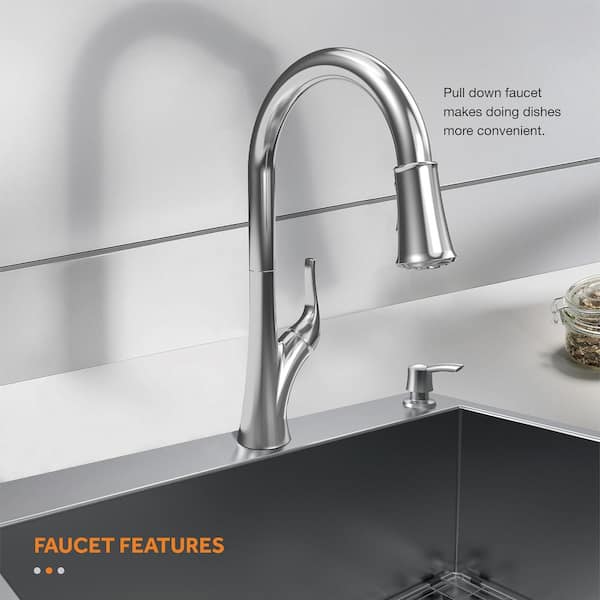 All-in-One Tight Radius Drop-In/Undermount 18G Stainless Steel 30 in. Single Bowl Kitchen Sink with Pull-Down Faucet